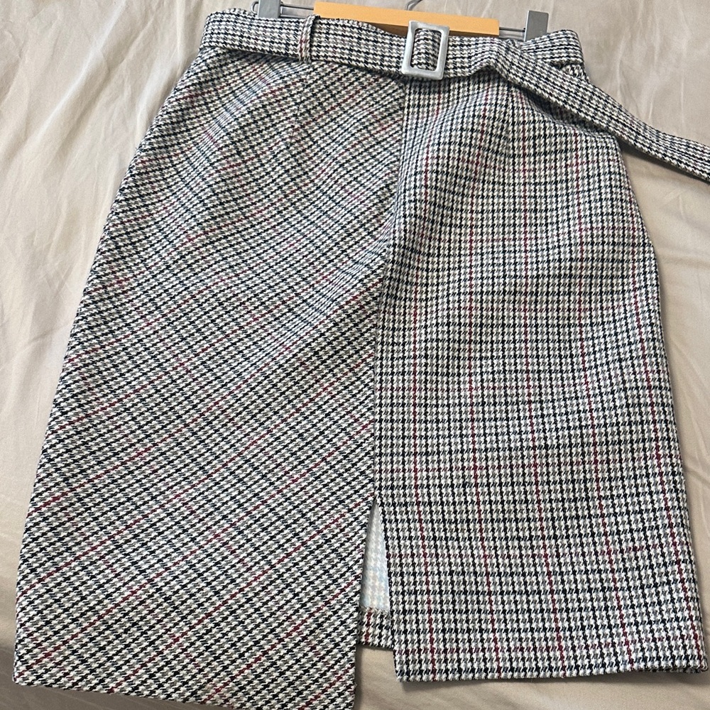 Brand new High-Waist Houndstooth Pencil Skirt with Belt - Black & White